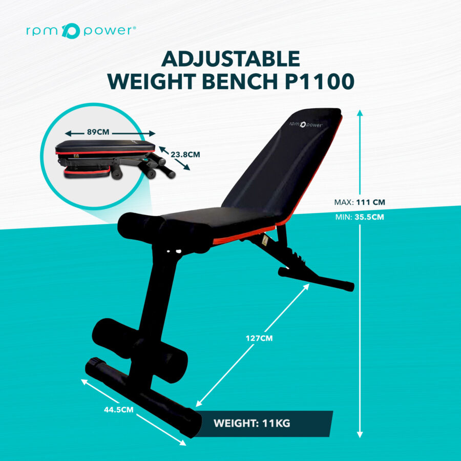 Features and dimensions of commercial weight bench