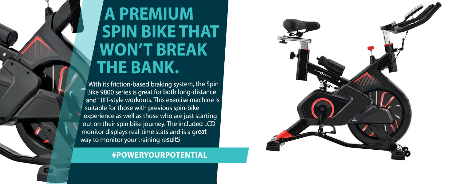 Indoor Spin Bike with Descriptive text about the spin bikes features