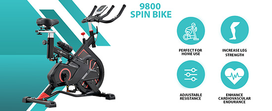 Indoor Spin Bike with Descriptive text about the spin bikes features