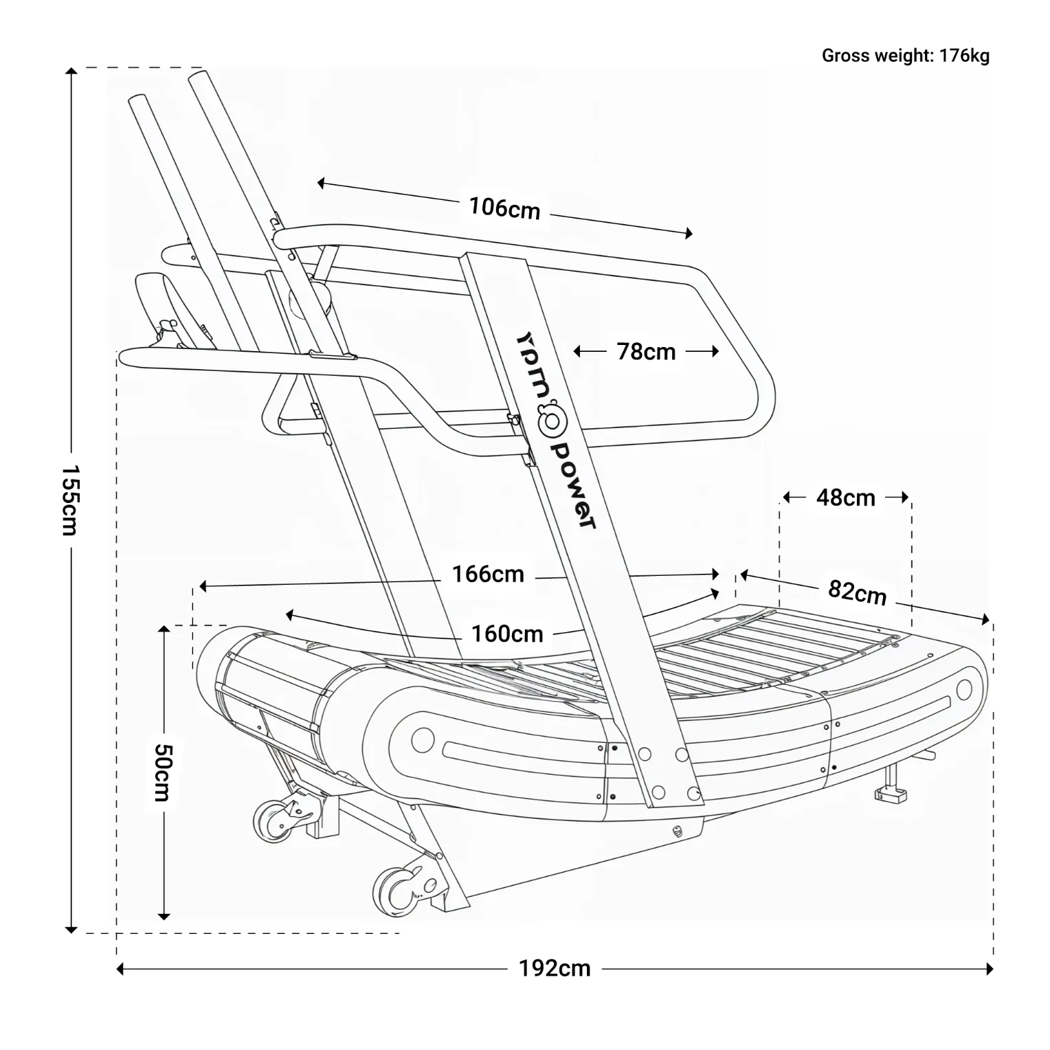 Dimensions of the Air Runner Treadmill Pro