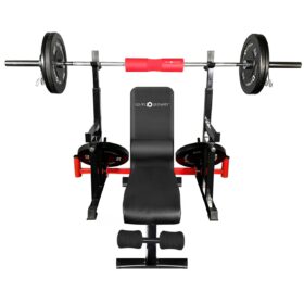 Squat Rack with Barbell, Weight Plates & Weight Bench