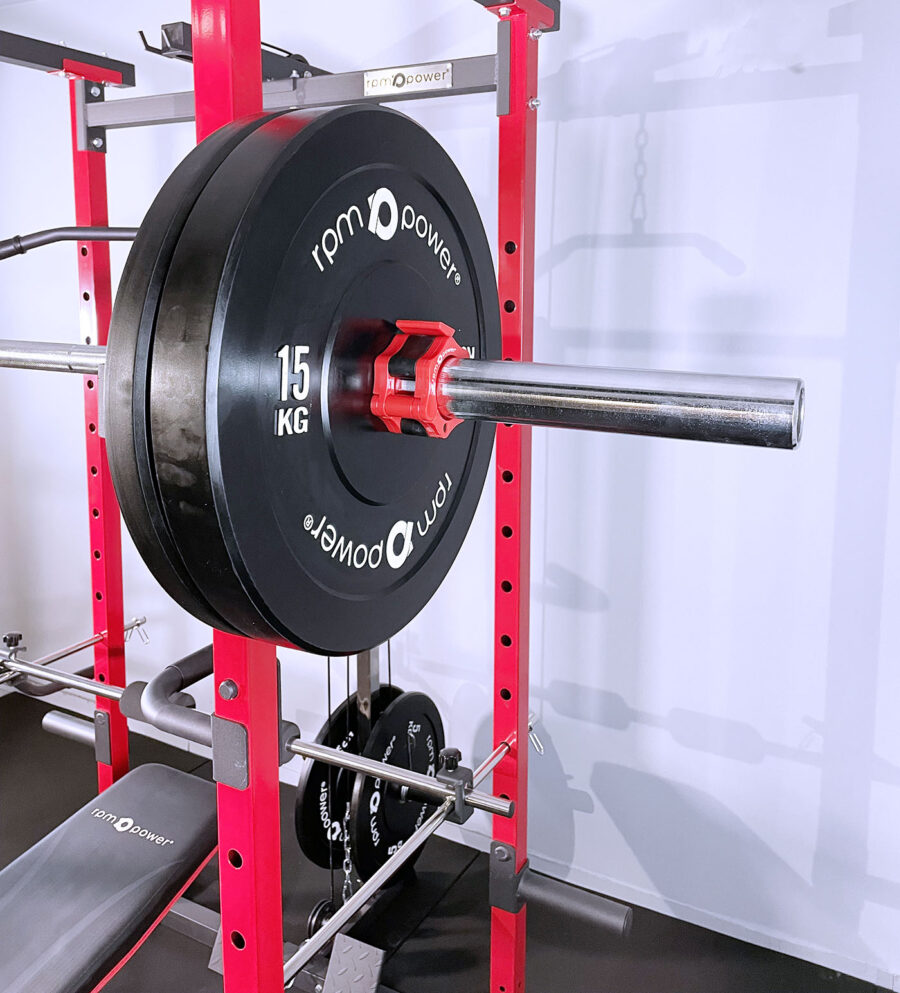 Power rack with bench and weights