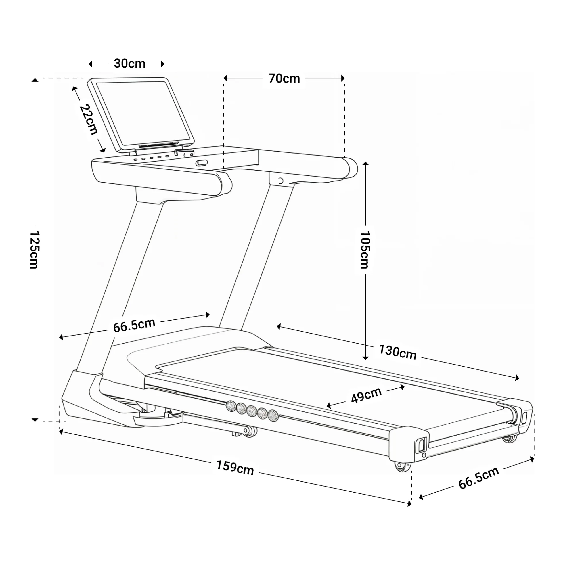 Technical drawing with dimensions of Flow treadmill