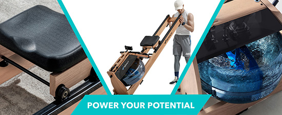 Water Rowing Machine Product Features with text