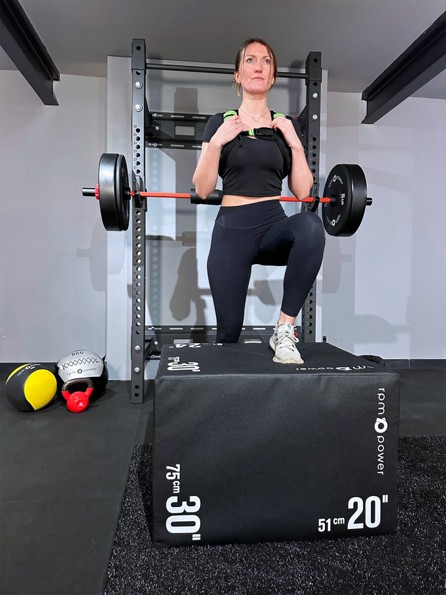 Woman Stepping onto Plyometric Jump Box