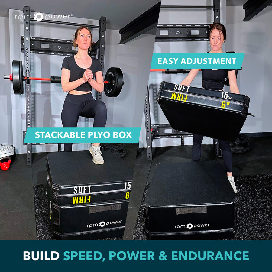 Woman Carrying Stackable Plyometric Box with Product Features