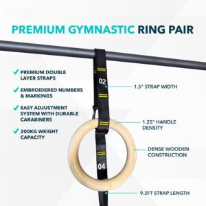 Wooden Gymnastic Rings Wooden Pair & Feature Text