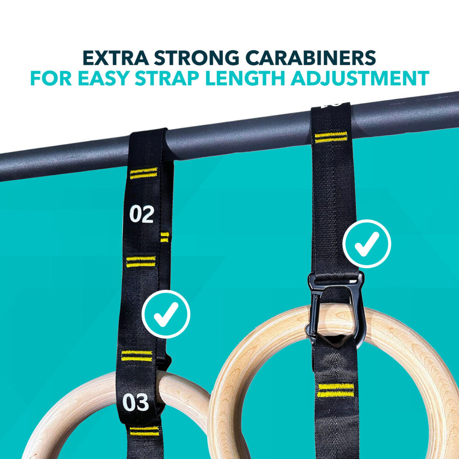 Wooden Gymnastic Rings Wooden Pair & Feature Text