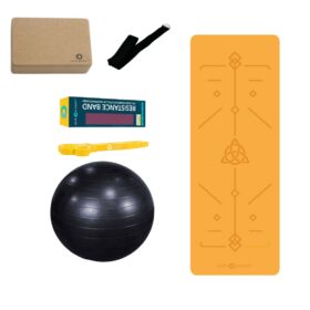 Yoga Mat with Resistance Band, Swiss Exercise Ball, Yoga Belt, Cork Yoga Block