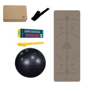Yoga Mat with Resistance Band, Swiss Exercise Ball, Yoga Belt, Cork Yoga Block