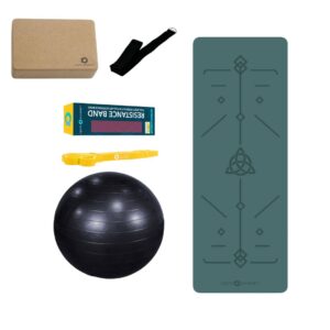 Yoga Mat with Resistance Band, Swiss Exercise Ball, Yoga Belt, Cork Yoga Block