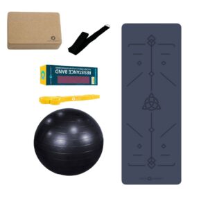 Yoga Mat with Resistance Band, Swiss Exercise Ball, Yoga Belt, Cork Yoga Block