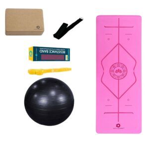 Yoga Mat with Resistance Band, Swiss Exercise Ball, Yoga Belt, Cork Yoga Block