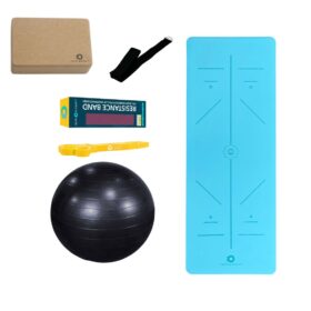 Yoga Mat with Resistance Band, Swiss Exercise Ball, Yoga Belt, Cork Yoga Block