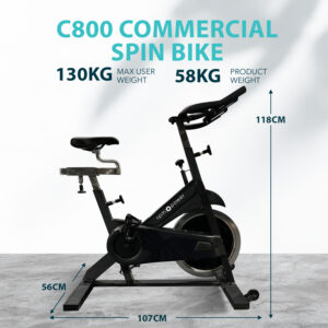 Commercial Spin Bike with descriptive text