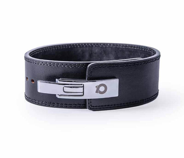 The RPM Power Powerlifting Belt with silver steel buckle against a white background.