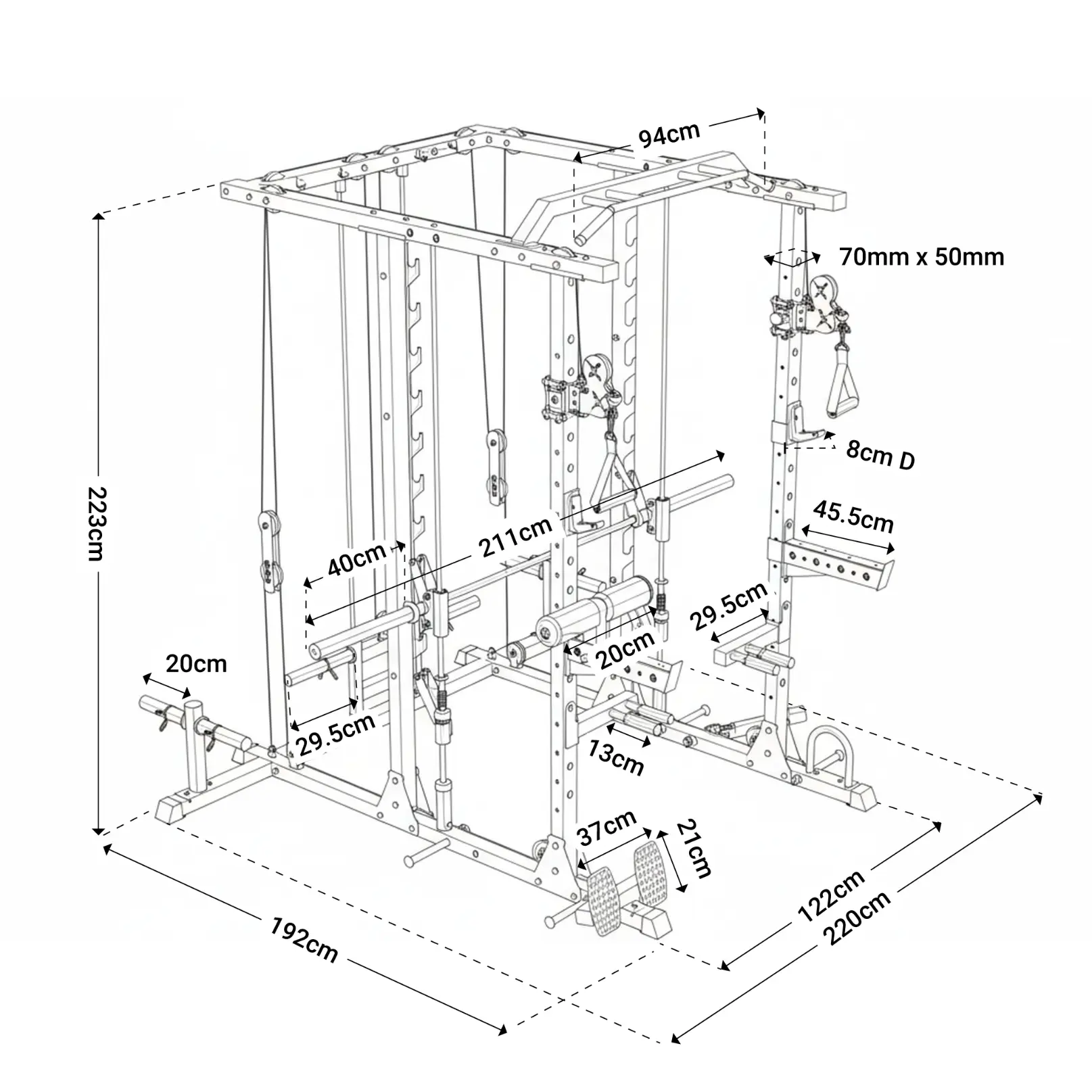 Technical drawing of Crossover Smith Multi-Gym