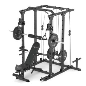 Squat Rack with Weight Bench, Weight Plates, Barbell and Cable Machine