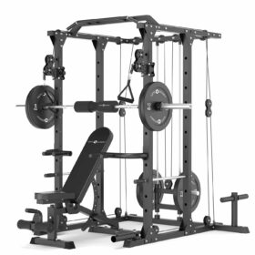 Squat Rack with Weight Bench, Weight Plates, Barbell and Cable Machine