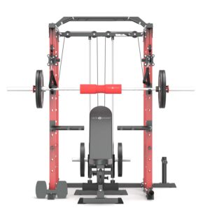 Squat Rack with Weight Bench, Weight Plates, Barbell and Cable Machine