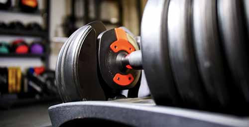 24kg adjustable dumbbells with a rack in the background