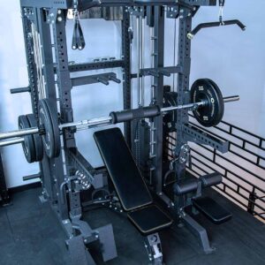 Tyr Multigym with Smith Rail, Cable Pulley Machine, Weight Bench and Olympic Barbell