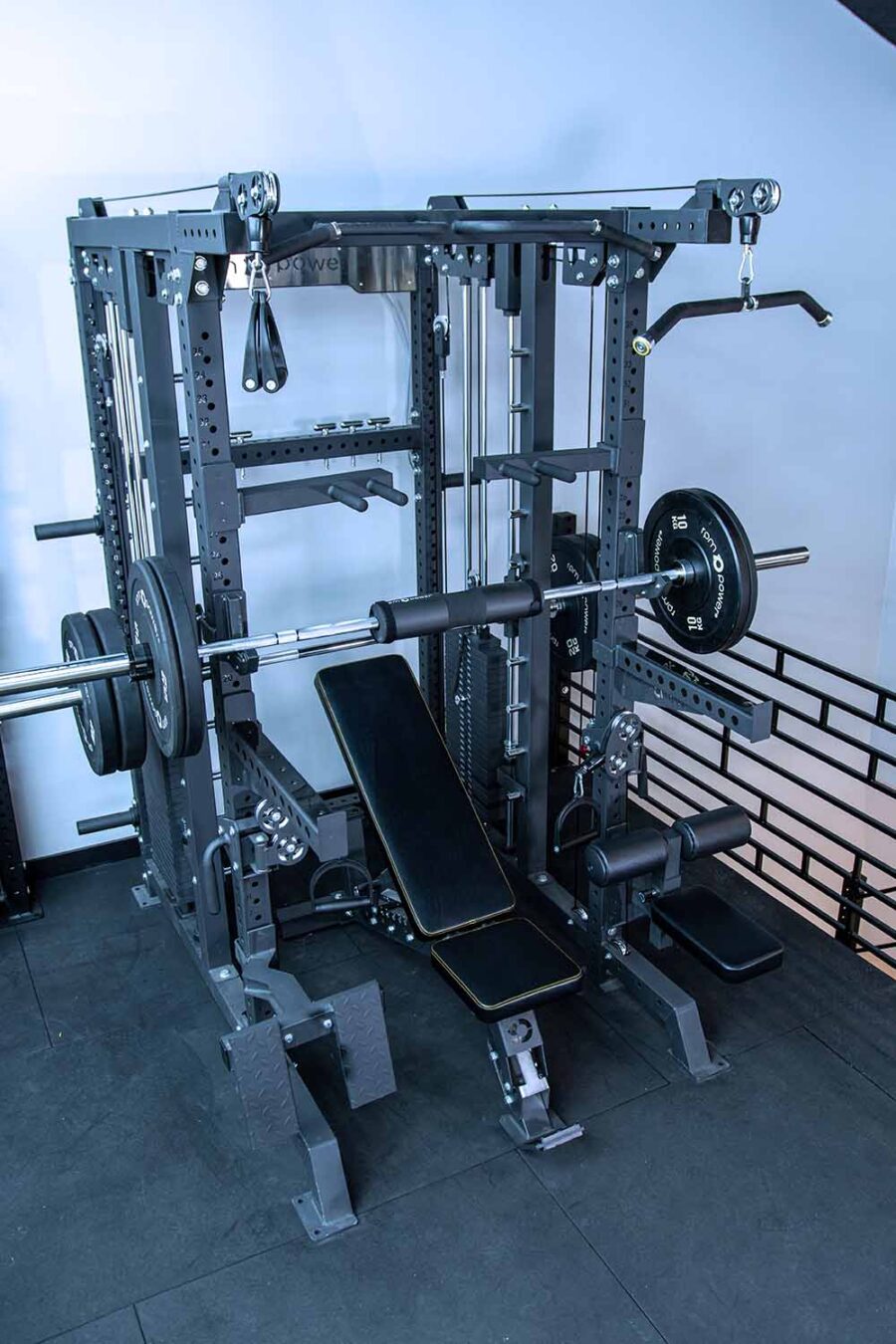Tyr Multigym with Smith Rail, Cable Pulley Machine, Weight Bench and Olympic Barbell