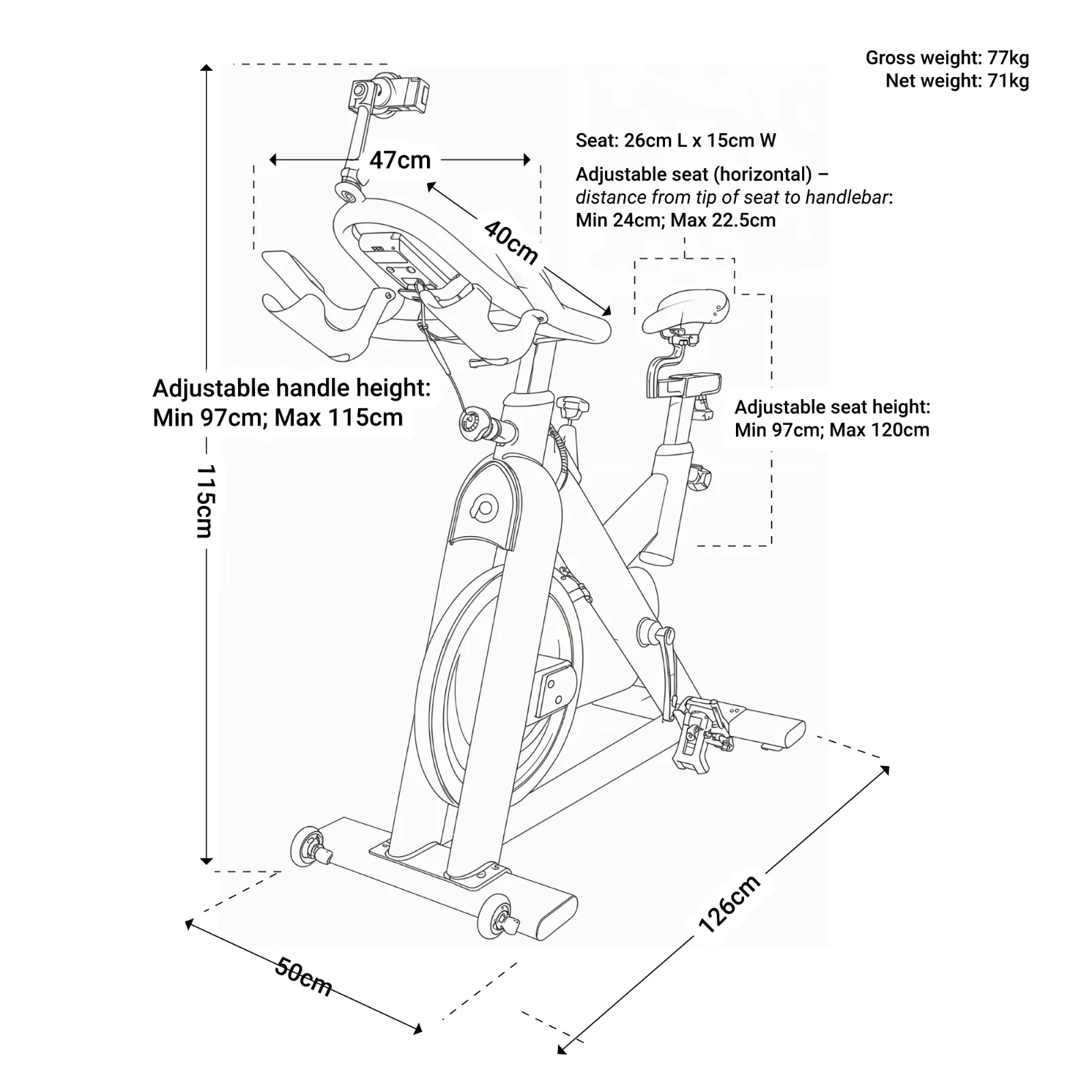 Tech drawing of spinmax elite bike