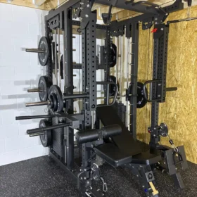 Multi-Gym with Smith Rail, Weight Bench and Barbell