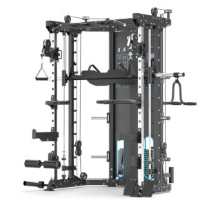 Multigym with weight stack, cable machine, pull up bar and plate storage