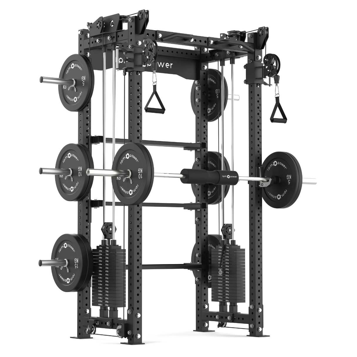 Rack with Storage, Cable Machine, Pull-Up Bar, Weight Plates