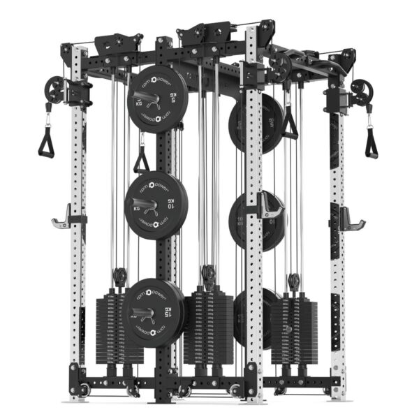 Double Squat Rack with Stainless Steel Uprights, Cable Machine, Pull-Up Bar, Weight Plates & J-Hooks