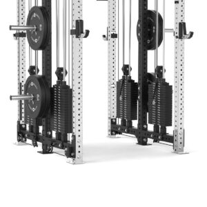 Double Squat Rack with Stainless Steel Uprights, Cable Machine, Pull-Up Bar, Weight Plates & J-Hooks