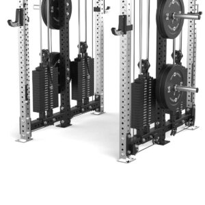 Double Squat Rack with Stainless Steel Uprights, Cable Machine, Pull-Up Bar, Weight Plates & J-Hooks