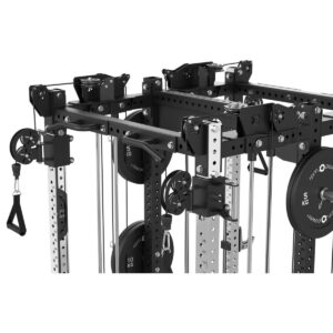 Double Squat Rack with Stainless Steel Uprights, Cable Machine, Pull-Up Bar, Weight Plates & J-Hooks