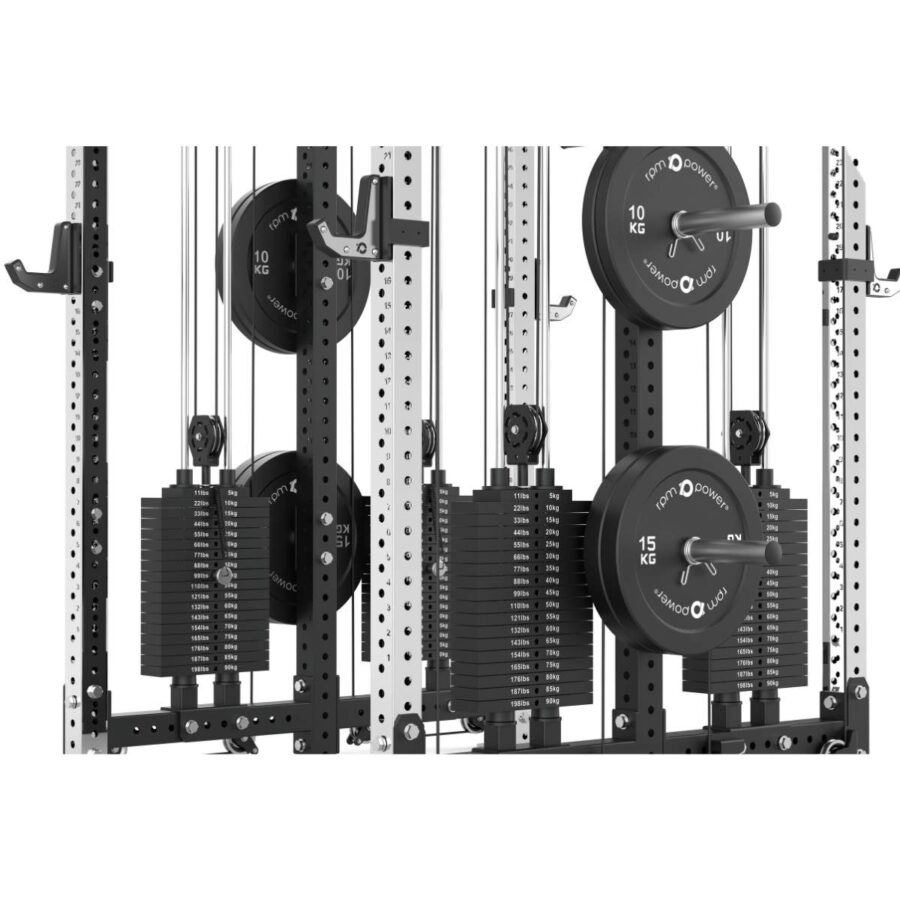 Double Squat Rack with Stainless Steel Uprights, Cable Machine, Pull-Up Bar, Weight Plates & J-Hooks