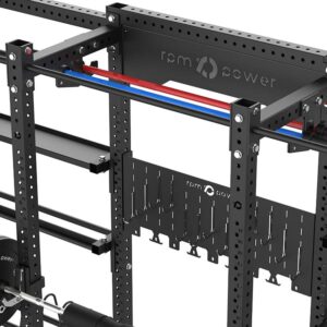 Double Squat Rack with Cable Machines, Pull-Up Bar, Weight Plate Holder, Olympic Barbell Holder, Weight Plates & Rack Storage