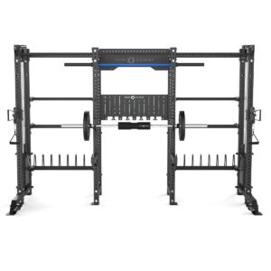 Double Squat Rack with Cable Machines, Pull-Up Bar, Weight Plate Holder, Olympic Barbell Holder, Weight Plates & Rack Storage