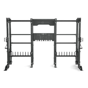 Double Squat Rack with Cable Machines, Pull-Up Bar, Weight Plate Holder, Olympic Barbell Holder, Weight Plates & Rack Storage