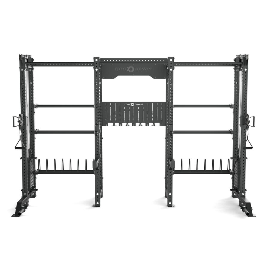 Double Squat Rack with Cable Machines, Pull-Up Bar, Weight Plate Holder, Olympic Barbell Holder, Weight Plates & Rack Storage