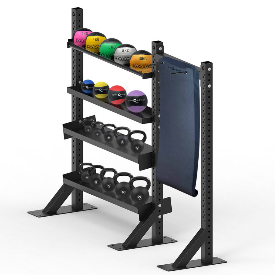 Squat Stand for Storage with Medicine Ball, Wall Ball, Kettlebells and Exercise Mat