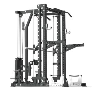 Power Rack with Spotter Arms, Smith Machine, Cable Machine, Pull-Up Bar, Lat-Pull Down, Weight Plate Holder, Deadlift Stands