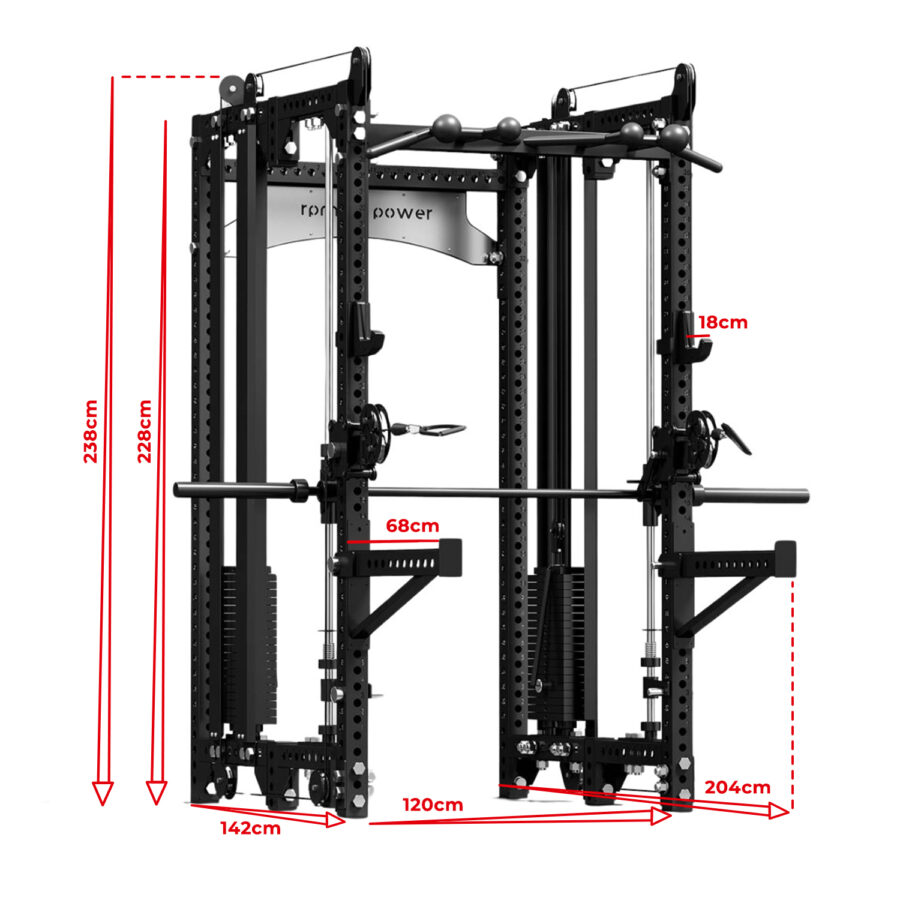 Brok Multi-Gym with dimensions in red
