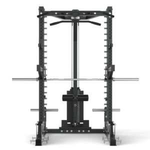 Power Rack with Spotter Arms, Smith Machine, Cable Machine, Pull-Up Bar, Lat-Pull Down, Weight Plate Holder, Deadlift Stands