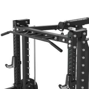 Power Rack with Spotter Arms, Smith Machine, Cable Machine, Pull-Up Bar, Lat-Pull Down, Weight Plate Holder, Deadlift Stands