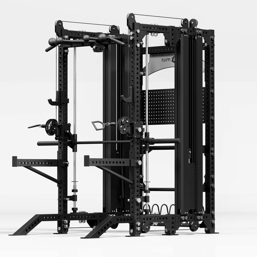 Multi-Gym with Weight Plate Storage, J-hooks, spotter arms, pull-up bar and cable machine