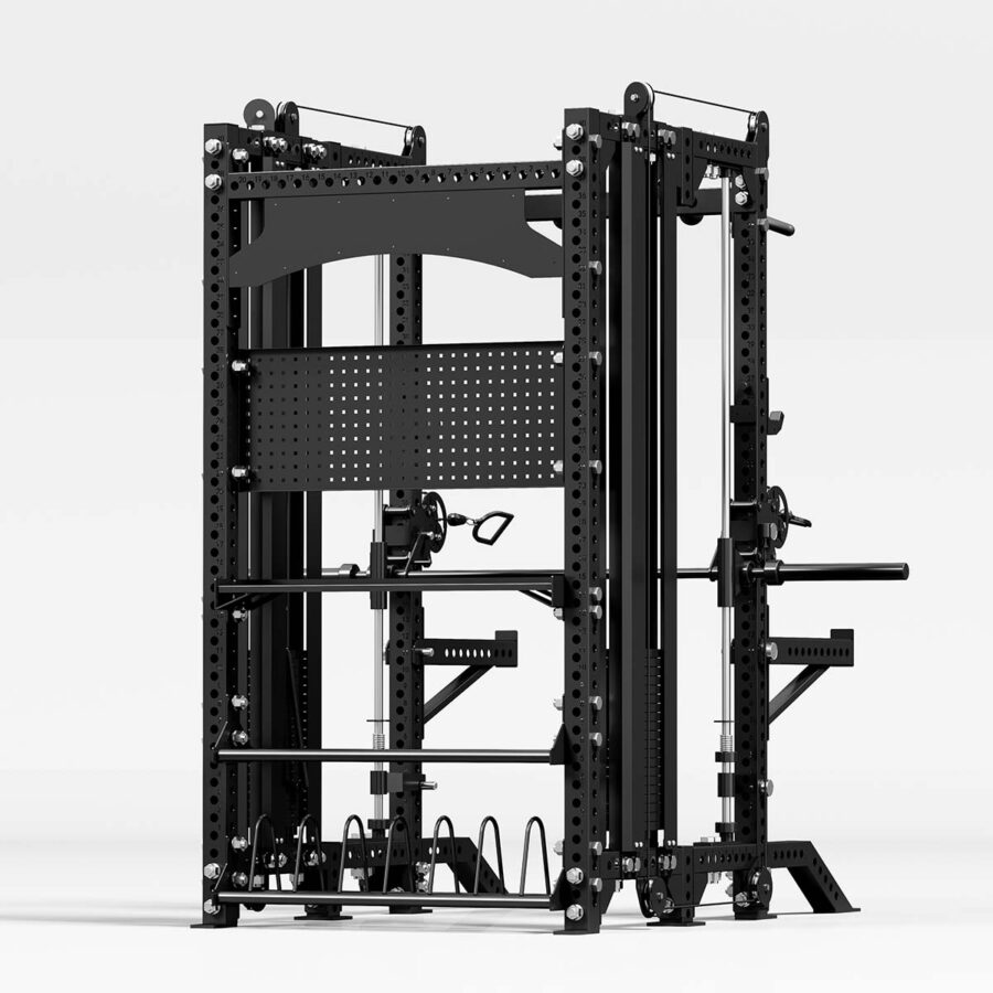 Multi-Gym with Weight Plate Storage, J-hooks, spotter arms, pull-up bar and cable machine