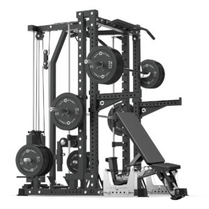 Squat Rack with Weight Bench, Barbell, Weight Plates, Pull-Up bar, cable machine, smith rail & deadlift stand