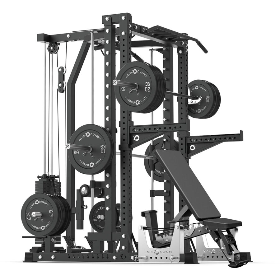 Squat Rack with Weight Bench, Barbell, Weight Plates, Pull-Up bar, cable machine, smith rail & deadlift stand