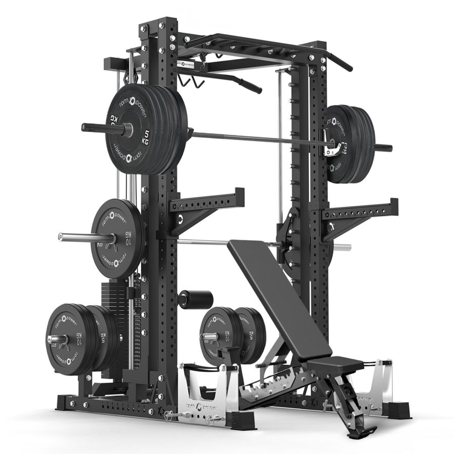 Squat Rack with Weight Bench, Barbell, Weight Plates, Pull-Up bar, cable machine, smith rail & deadlift stand